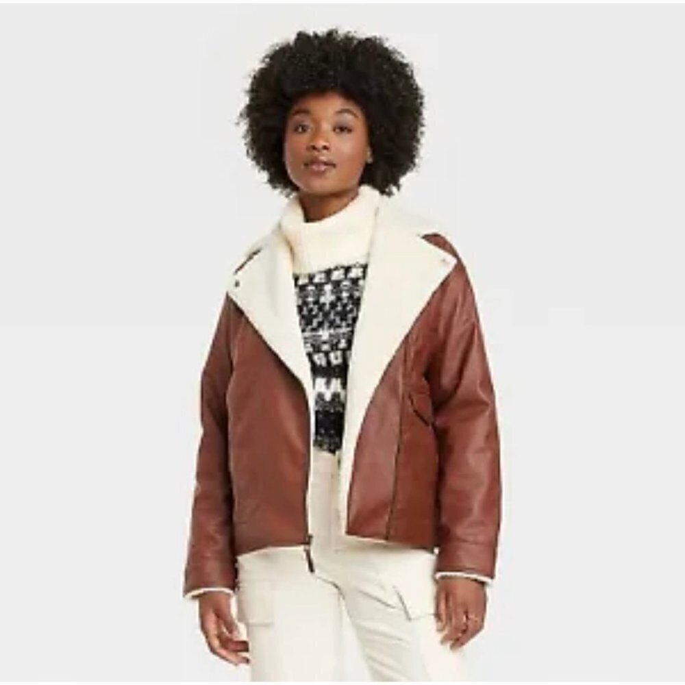 Oversized Faux Leather Moto Jacket Size L NWT